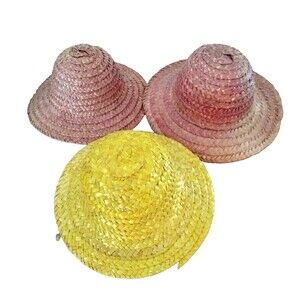 Lot Of Straw Doll Hats, Purple And Yellow